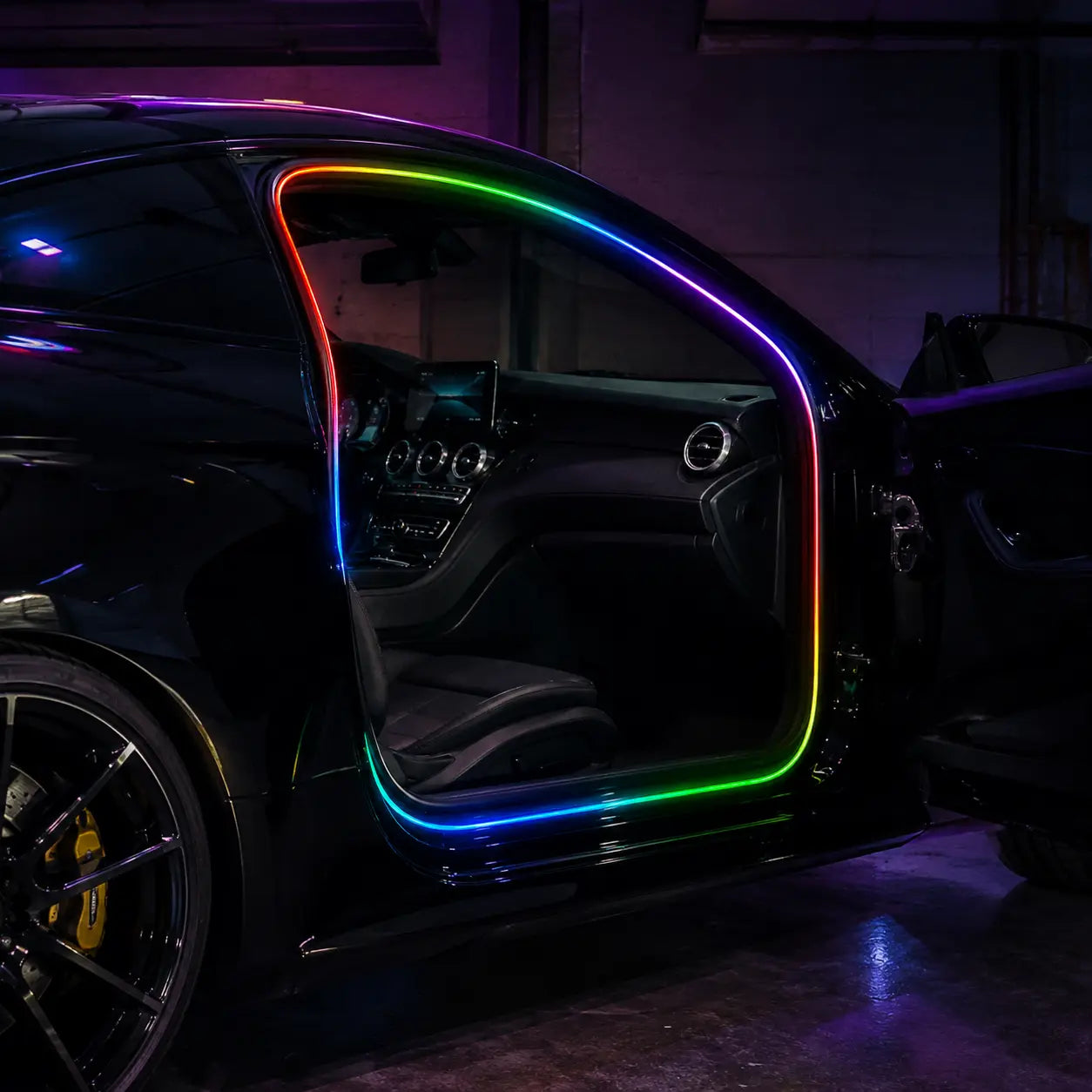 RoadGlow Car Door LED lighting the complete inner body-side door opening of a black car